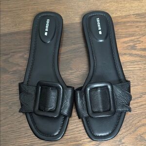 Birdies Kiwi Leather Slide Sandals - Black size 8